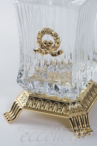 イタリア製 ボトル・グラス3点セット クリアー／ゴールド  Bottle and glasses/Clear&Gold｜OB-128B