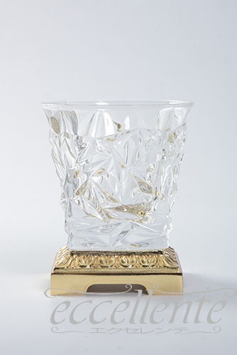 イタリア製 ボトル・グラス3点セット クリアー／ゴールド  Bottle and glasses/Clear&Gold｜OB-128B