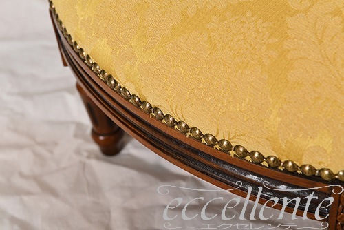 イタリア製 オットマンスツール ウォールナット仕上げ／Graceイエロー｜Ottoman stool Walnut Finish/Grace Yellow｜GP-179F2GRY