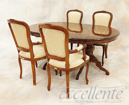 イタリア製ダイニング5点セット 175 象嵌 茶 FB｜Dining Set 175 Inlay Walnut Finish｜MS910TIN-GP16-17F5967B
