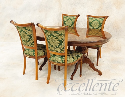 イタリア製ダイニング5点セット 175 象嵌 茶 MG｜ Dining Set 175 Inlay Walnut Finish｜MS9039IN-GP413F3G