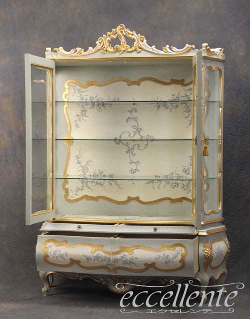 イタリア製 2ドアーグラスカップボード Blue デコレーション｜2 door glass cupboard｜AF-2053V