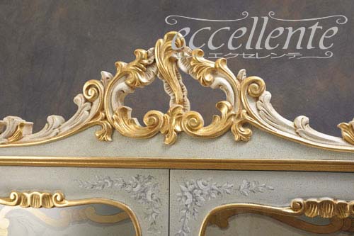 イタリア製 2ドアーグラスカップボード Blue デコレーション｜2 door glass cupboard｜AF-2053V