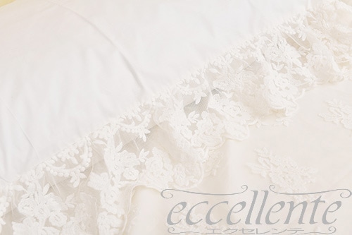 イタリア製 ピローケース レースフリル Versailles Ivory｜Pillow case with lace ruffles / Versailles Ivory｜CH-P3064VI