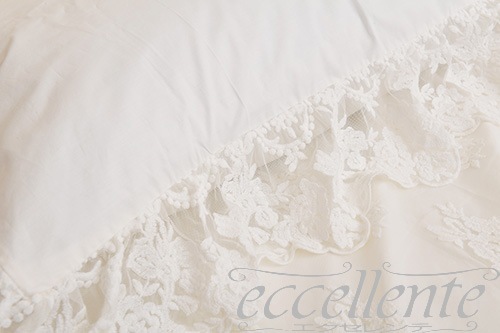 イタリア製 ピローケース レースフリル Versailles Ivory｜Pillow case with lace ruffles / Versailles Ivory｜CH-P3064VI