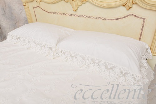 イタリア製 ピローケース レースフリル Versailles Ivory｜Pillow case with lace ruffles / Versailles Ivory｜CH-P3064VI
