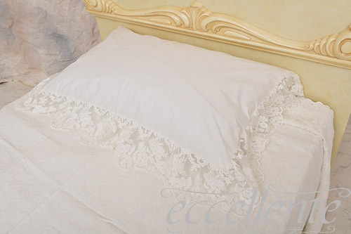イタリア製 ピローケース レースフリル Versailles Ivory｜Pillow case with lace ruffles / Versailles Ivory｜CH-P3064VI