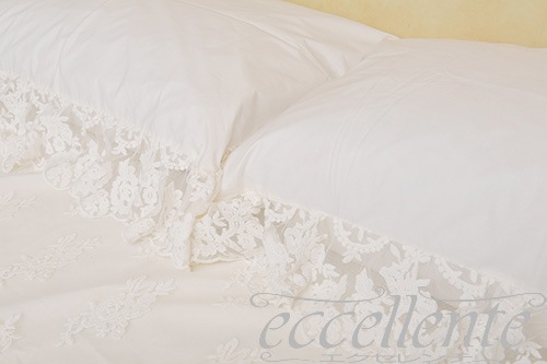 イタリア製 ピローケース レースフリル Versailles Ivory｜Pillow case with lace ruffles / Versailles Ivory｜CH-P3064VI