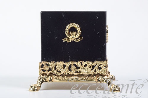 イタリア製 ティッシュボックス ブラック大理石／ゴールド Tissue box Black marble/Gold｜OB-304