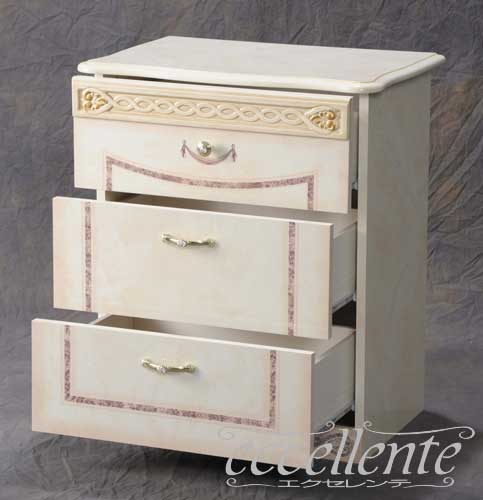 イタリア製 3段ナイトチェスト サラ アイボリー|Night Chest 3 drawers Sara Ivory|SA-CMN02AV