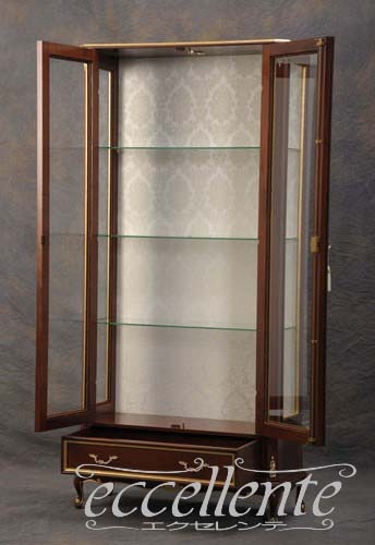 イタリア製 2ドアキュリオ High ウォールナット+ゴールド｜2-door curio cabinet High/Walnut finish with gold｜IE-5118NO