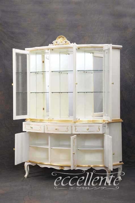 TV-BR6114WAU,TV-BR6113WA イタリア製 3ドアカップボード St.ボルボネーゼ アンティークホワイト+ゴールドリーフ 3 door cupboard St. Borbonese/Antique white with gold leaf