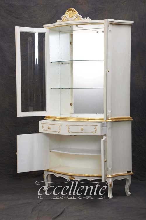 TV-BR6128WAU,TV-BR6120WA イタリア製 2ドアカップボード　St.ボルボネーゼ　アンティークホワイト＋ゴールドリーフ  2 door cupboard St. Borbonese/Antique white with gold leaf