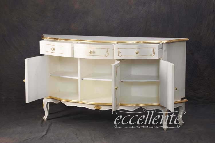 TV-BR6113WA イタリア製 3ドアサイドボード St.ボルボネーゼ アンティークホワイト+ゴールドリーフ 3 door sideboard St. Borbonese/Antique white with gold leaf