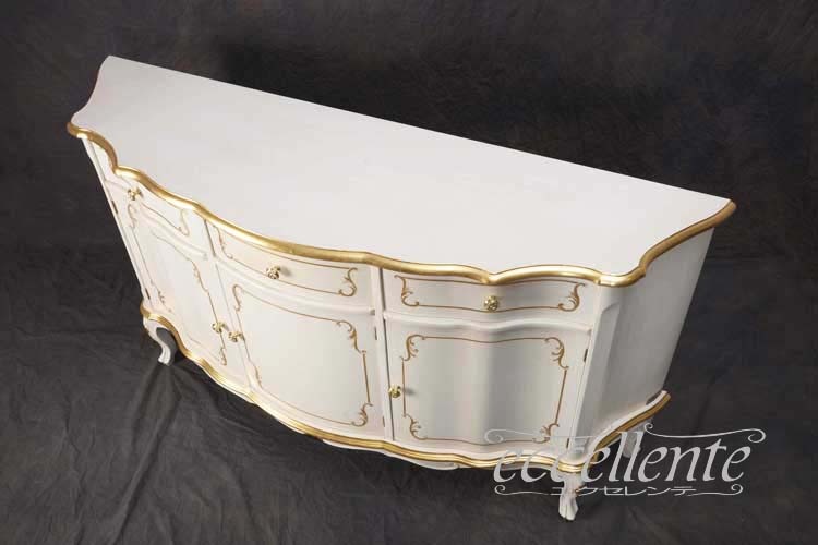 TV-BR6113WA イタリア製 3ドアサイドボード St.ボルボネーゼ アンティークホワイト+ゴールドリーフ 3 door sideboard St. Borbonese/Antique white with gold leaf