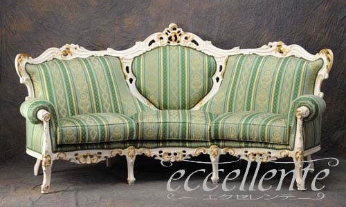 イタリア製 ラウンド3シートソファ アマデウス アンティークホワイト+