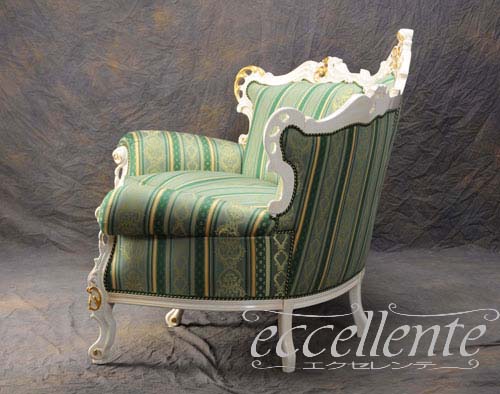 イタリア製 ラウンド3シートソファ アマデウス アンティークホワイト+ゴールド｜GP-124/3W