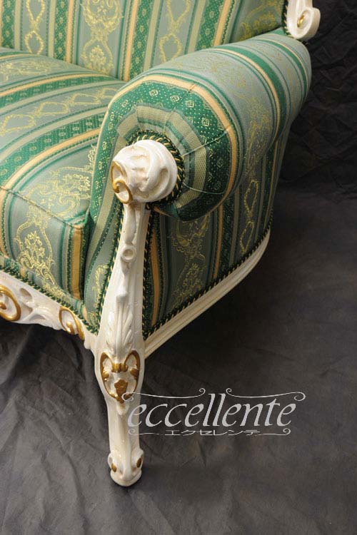 イタリア製 ラウンド3シートソファ アマデウス アンティークホワイト+ゴールド｜GP-124/3W