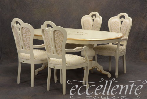 TV-BR94018WA イタリア製 ダイニングテーブル180　St.ボルボネーゼ　アンティークホワイト＋ゴールドリーフ【柄なし】  Dining Table 180 St. Borbonese/Antique white with gold leaf/with pattern on top