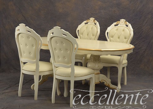TV-BR94018WA イタリア製 ダイニングテーブル180　St.ボルボネーゼ　アンティークホワイト＋ゴールドリーフ【柄なし】  Dining Table 180 St. Borbonese/Antique white with gold leaf/with pattern on top