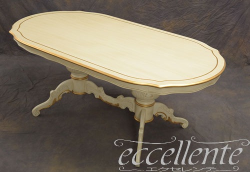 TV-BR94018WA イタリア製 ダイニングテーブル180　St.ボルボネーゼ　アンティークホワイト＋ゴールドリーフ【柄なし】  Dining Table 180 St. Borbonese/Antique white with gold leaf/with pattern on top