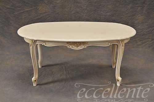 イタリア製 センターテーブル 楕円 Luigi Filippo アンティークホワイト+ゴールド仕上げ｜GP-398WAG