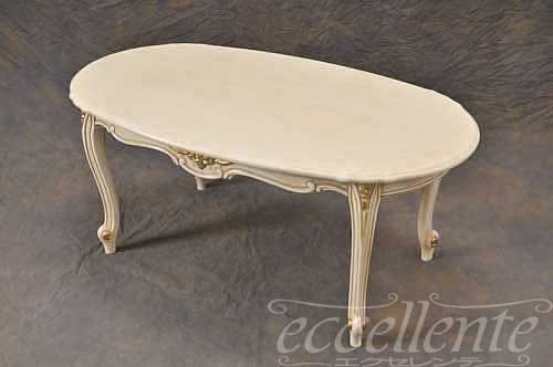 イタリア製 センターテーブル 楕円 Luigi Filippo アンティークホワイト+ゴールド仕上げ｜GP-398WAG