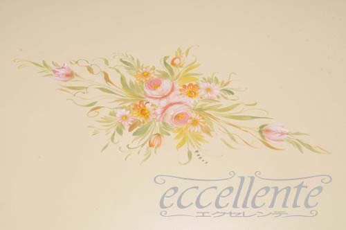 LA-0700W イタリア製 ダイニングテーブル楕円　アイボリークラッカリー+フラワー   Oval dining table / Ivory with crackery finish and flower hand painting