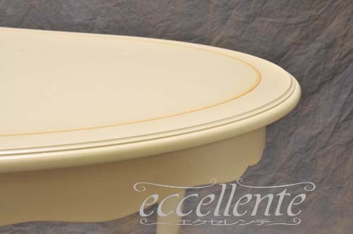 LA-0700W イタリア製 ダイニングテーブル楕円　アイボリークラッカリー+フラワー   Oval dining table / Ivory with crackery finish and flower hand painting