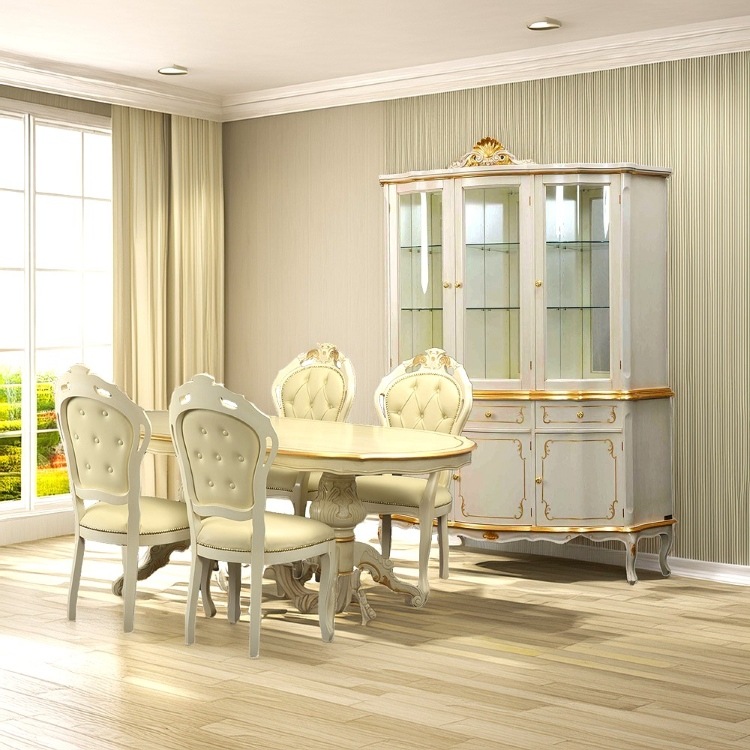 イタリア製 ダイニングテーブル140 St.ボルボネーゼ アンティークホワイト＋ゴールドリーフ｜Dining Table 140 St. Borbonese/Antique white with gold leaf｜TV-BR94014WA