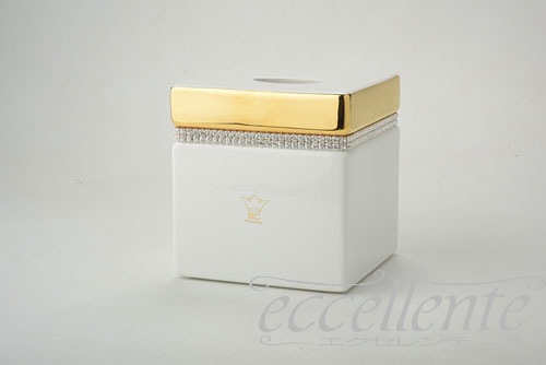 イタリア製 スクエアティッシュボックス Crystal White｜Tissue box square shaped Crystal White｜CB-550BOS