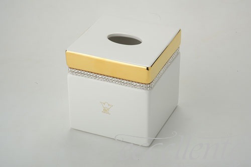 イタリア製 スクエアティッシュボックス Crystal White｜Tissue box square shaped Crystal White｜CB-550BOS