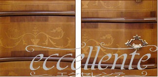 イタリア製5段丸脚チェスト 象嵌｜TS-036/SPA-BR