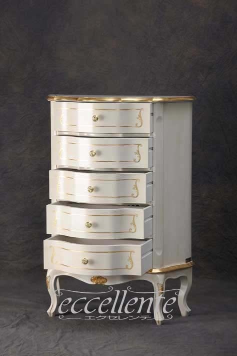 TV-BR6106WA イタリア製 5段チェスト　St.ボルボネーゼ　アンティークホワイト＋ゴールドリーフ  5 drawer chest St. Borbonese/Antique white with gold leaf