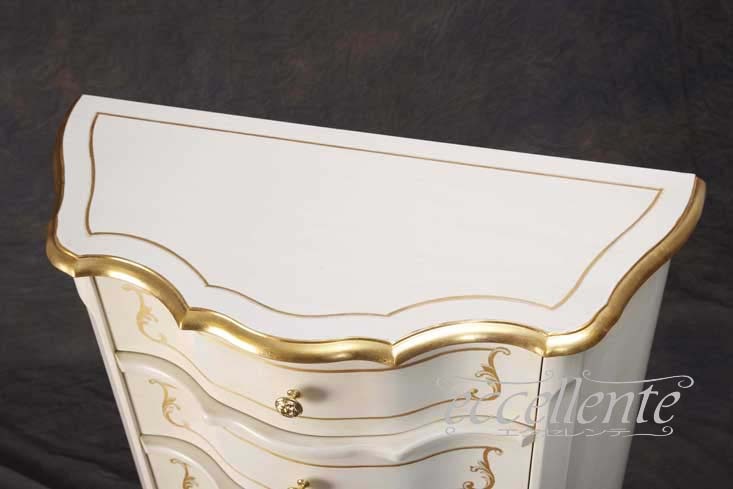 TV-BR6106WA イタリア製 5段チェスト　St.ボルボネーゼ　アンティークホワイト＋ゴールドリーフ  5 drawer chest St. Borbonese/Antique white with gold leaf
