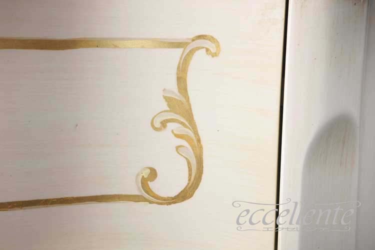 TV-BR6106WA イタリア製 5段チェスト　St.ボルボネーゼ　アンティークホワイト＋ゴールドリーフ  5 drawer chest St. Borbonese/Antique white with gold leaf