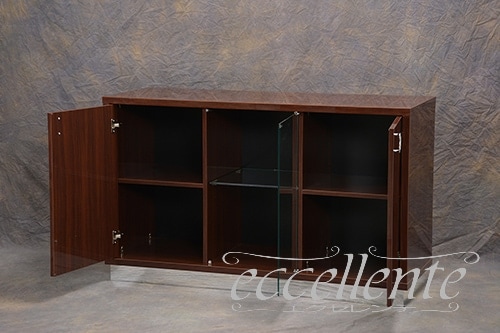 RO-BV302NS イタリア製 3ドア(1グラス)サイドボード ローマ LED照明付/ウォールナット