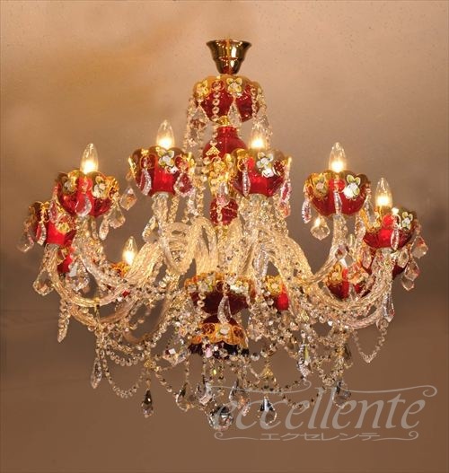 TB411012RG チェコ製 ボヘミアクリスタル シャンデリア 12灯 red+gold<br>Bohemian Crystal Chandelier 12 lights Red+Gold