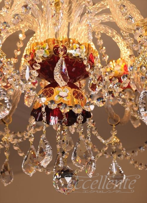 TB411012RG チェコ製 ボヘミアクリスタル シャンデリア 12灯 red+gold<br>Bohemian Crystal Chandelier 12 lights Red+Gold