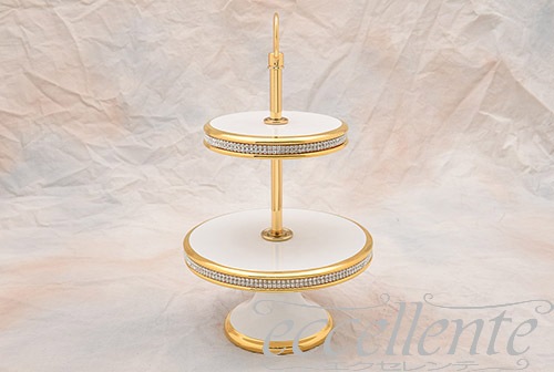 イタリア製 ケーキスタンド2段脚付 Crystal White｜Cake Stand 2