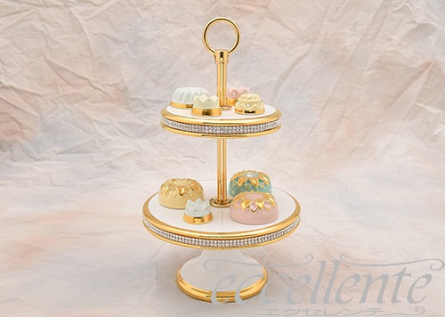 イタリア製 ケーキスタンド2段脚付 Crystal White｜Cake Stand 2