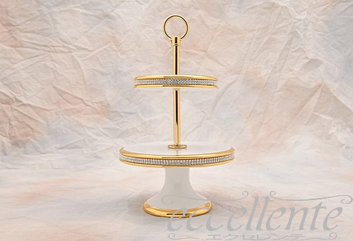 イタリア製 ケーキスタンド2段脚付 Crystal White｜Cake Stand 2
