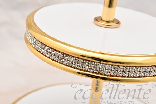 イタリア製 ケーキスタンド２段脚付 Crystal White｜Cake Stand 2 tiers Crystal White｜CB-594BOS