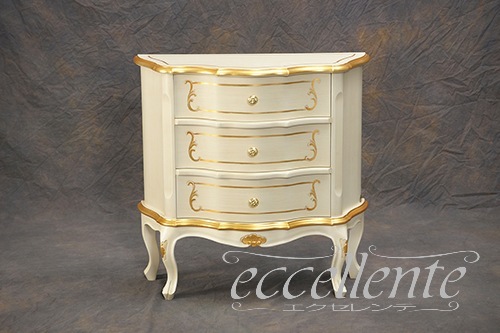 TV-BR6103WA イタリア製 スモール3段チェスト St.ボルボネーゼ アンティークホワイト+ゴールドリーフ Small 3 drawer chest St. Borbonese/Antique white with gold leaf