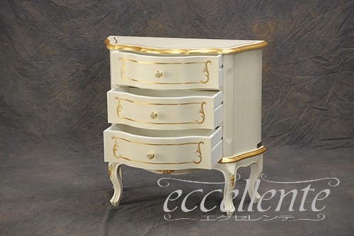 TV-BR6103WA イタリア製 スモール3段チェスト St.ボルボネーゼ アンティークホワイト+ゴールドリーフ Small 3 drawer chest St. Borbonese/Antique white with gold leaf