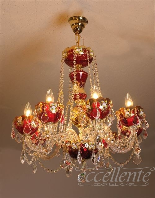 TB411008RG チェコ製 ボヘミアクリスタル シャンデリア 8灯 red+