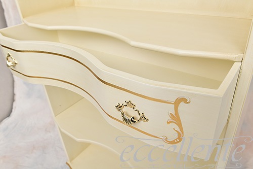TV-BR581WA イタリア製 ブックシェルフ　St.ボルボネーゼ　アンティークホワイト＋ゴールドリーフ  Bookshelf St.Borbonese /Antique white with gold leaf