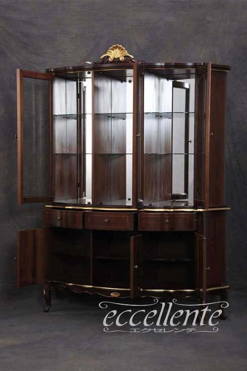 イタリア製 3ドアカップボード St.ボルボネーゼ 象嵌／ウォールナット＋ゴールドリーフ｜3 door cupboard St. Borbonese with inlay/Walnut Finish with gold leaf｜TV-BR6114NGU,TV-BR6113NG