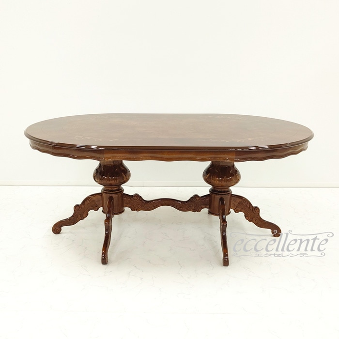 イタリア製ダイニングテーブル 175 象嵌 茶 Dining Table 175 Inlay