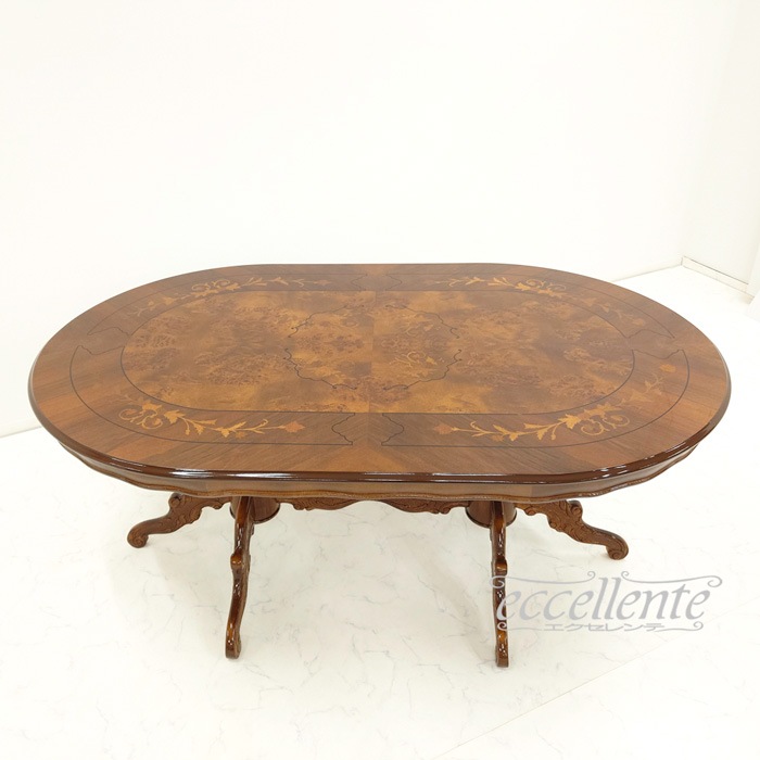 イタリア製ダイニングテーブル 175 象嵌 茶 Dining Table 175 Inlay